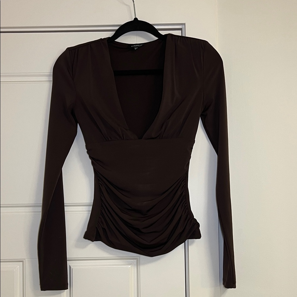 Dynamite Deep Brown Long Sleeve Top